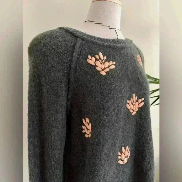 LOFT Charcoal Gunmetal Gray Oversized Embellished Sweater Pullover - Size M - Picture 3 of 10